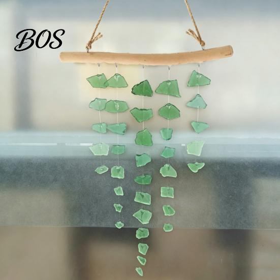 Sea Glass Wind Chime Chime, Handmade Driftwood Coastal Garden Hanging for Home Beach House Window Decor Nautical