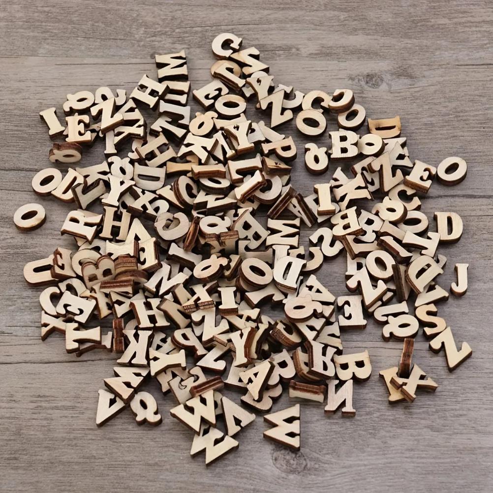 100Pcs Mixed Wooden A Z Letters Wooden Numbers Letters Wood Letters for DIY Craft Wedding Party Home Decoration(English Letter)