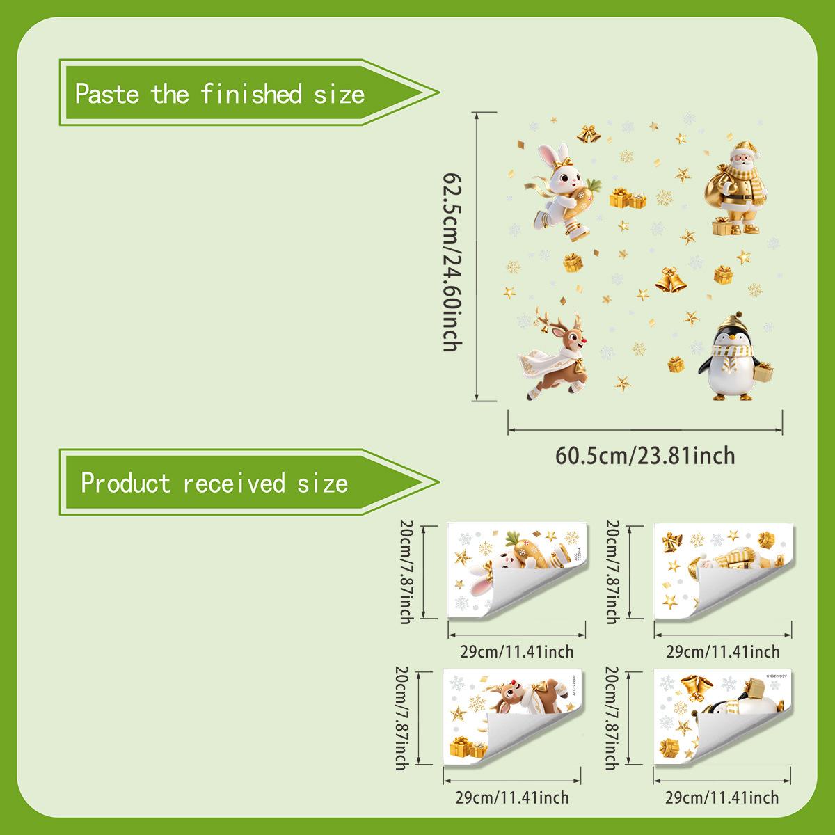 

Golden Santa Claus Elk Penguin Electrostatic Adsorption Glue-free Glass Stickers for Home Decoration 20*30cm