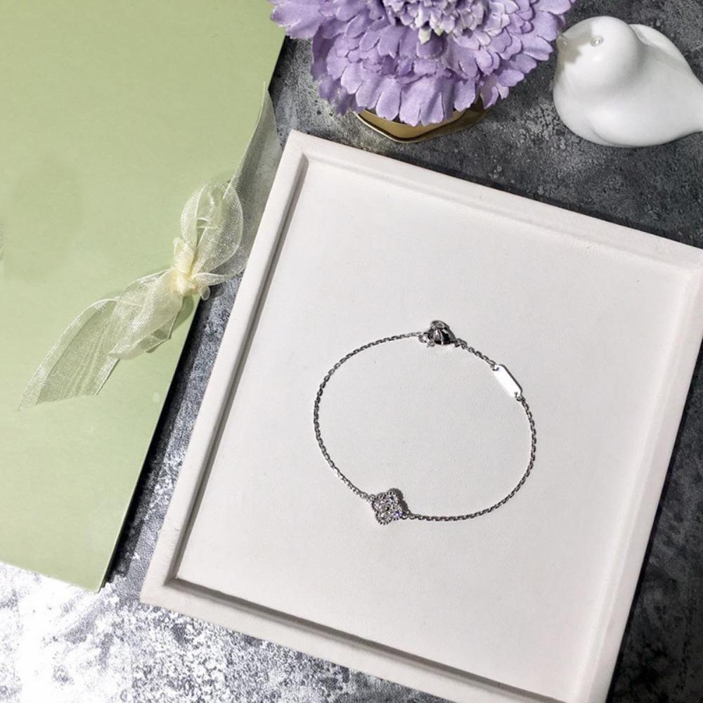 Cnc Precision Carved Mini Four-leaf Clover Bracelet - Luxurious Stylish and Elegant Women s Bangle silver
