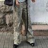 Leopard Jeans Women Y2k American Wide Leg Pants High Waisted Korean Style Retro Baggy Jeans Loose Oversized Straight Trousers