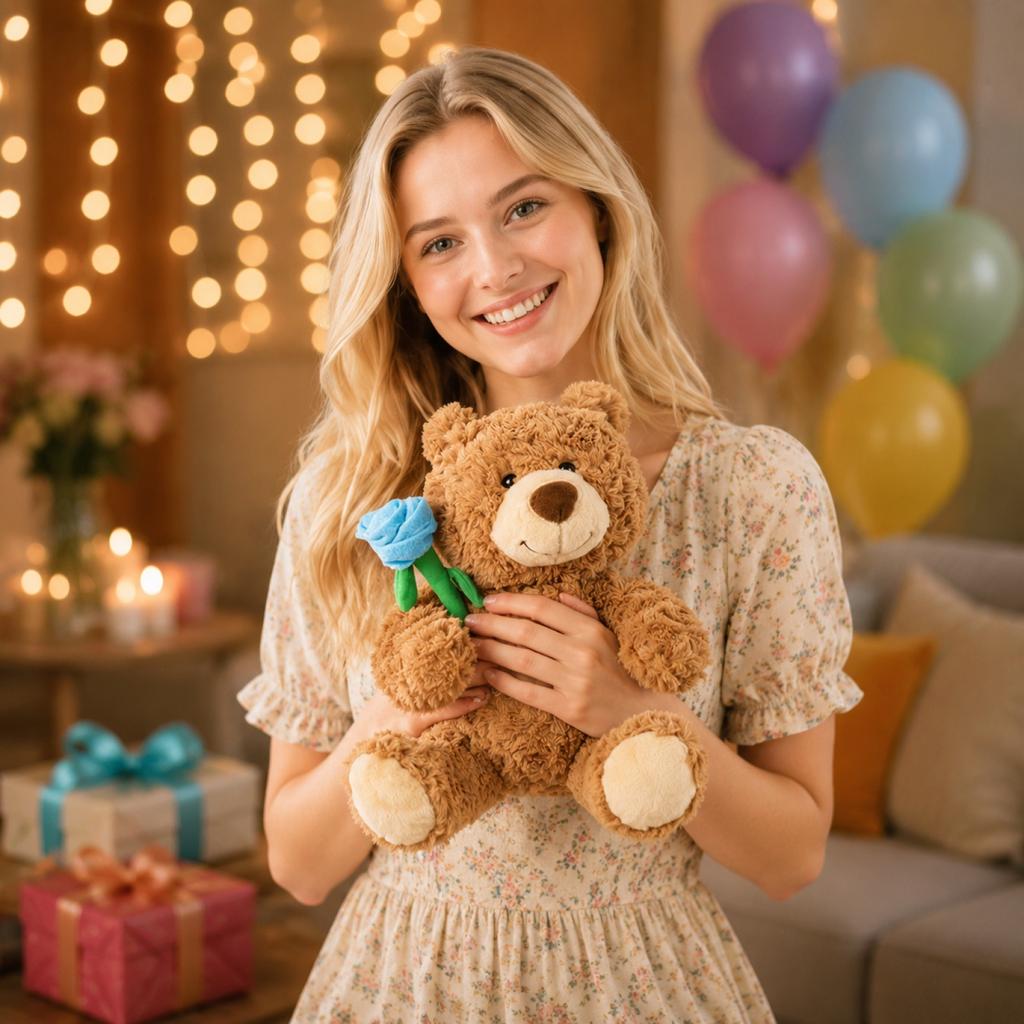 Plush Teddy Bear Stuffed Animal Soft Toy Birthday Gift Cuddly Sleep Companion Decorative Plush Doll with Flower Accessory Suitable for Kids and Adults