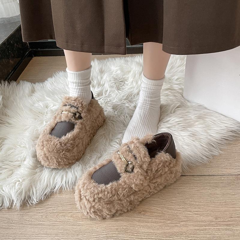 Thick-soled Heightening Fluffy Shoes Women's 2025 New Winter Wear Velvet Cotton Shoes Internet Celebrities Wear Two Beanie Shoes