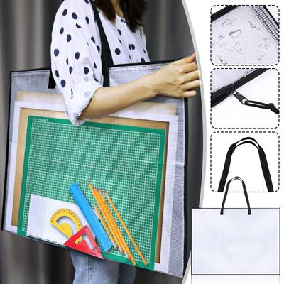 Art Portfolio Bag with Handle Zipper Transparent File Storage Bag Mesh Folder Organizer for Poster Scrapbooks Bulletin Boards