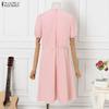 ZANZEA Womens Lace Patchwork Casual Round Neck Short Sleeve Elegant Dress
