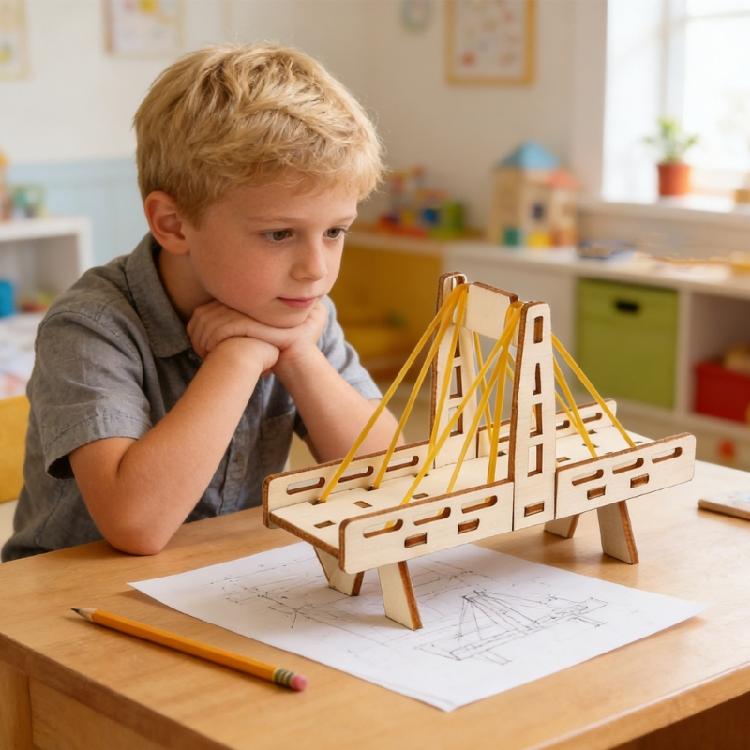 Interactive Physics Teaching Aid Wooden Suspension Bridge Model Craft Set For Science Experiment Classroom Demonstration
