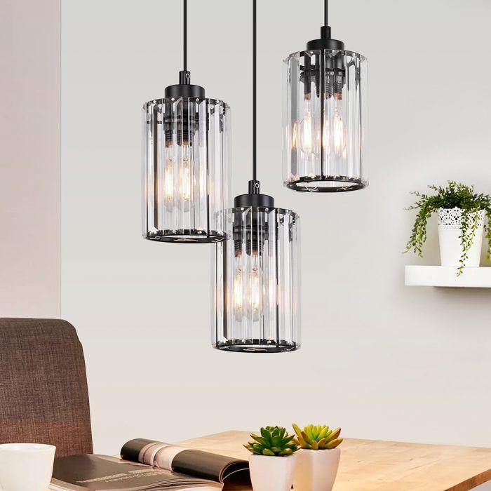Lampe à suspension - NETTLIFE - 3 flammes - cristal noir - 3×E27 - Ø20×H140 cm