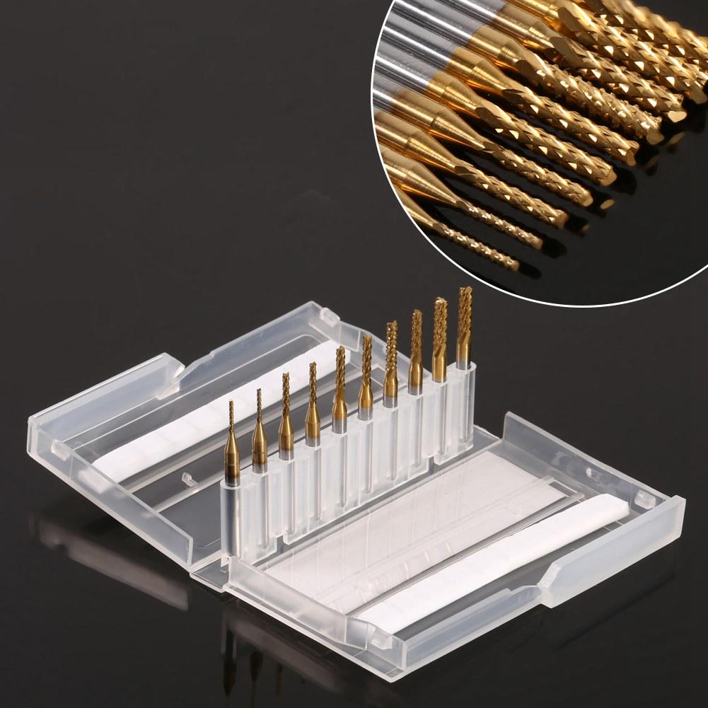 10pcs Titanium Coated End Mill Cemented Carbide CNC Milling Cutters Tools 1.0‑3.0mm