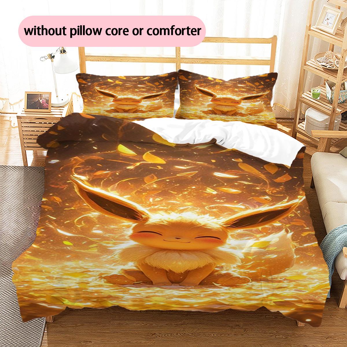 

Pokémon Pikachu Eevee Pattern Bedding Home Decoration Birthday Gift (1 * duvet cover + 2 * pillowcase, without core) 135x200cm