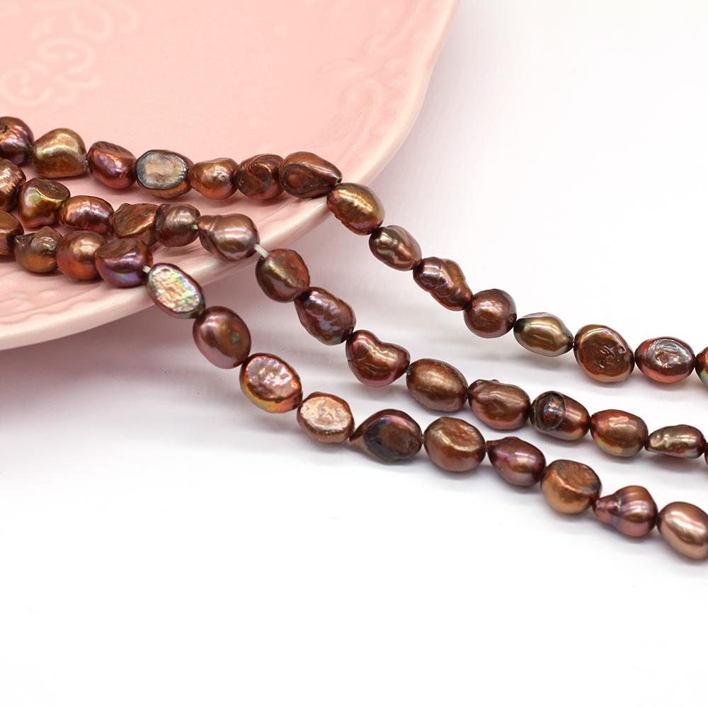 1String, Brown Natural Freshwater Pearls, Through Hole Nugget Pearl Beads, 7-8 Mm, for DIY Necklace Accessories, Jewelry Making, Women Gift, 36 Cm