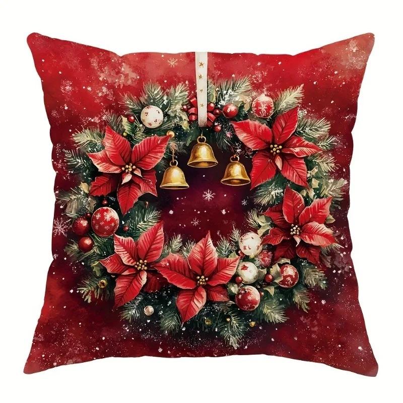 1pc Christmas Decoration Soft and Skin friendly Santa Claus Snowman Wreath Creative Pattern Sofa Home Decoration