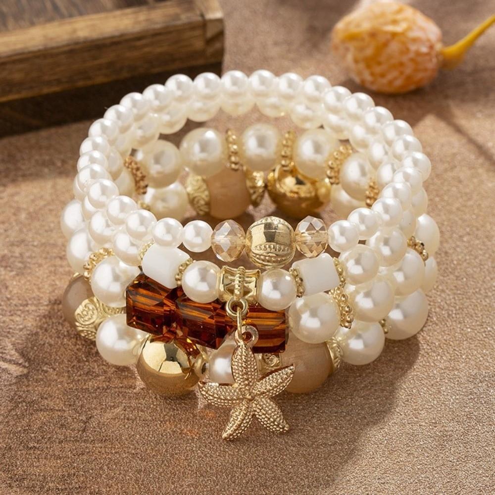 4pcs/set Adjustable Seastar Beads Bracelets Sets Ethnic Style Multilayer Hand Chain For Women
