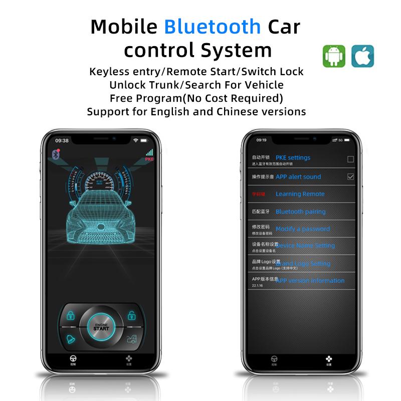 Universelt biltrykknapp start/stopp nøkkelfri adgang startsystem mobiltelefon Bluetooth APP PKE fjernkontroll tenning bilalarm