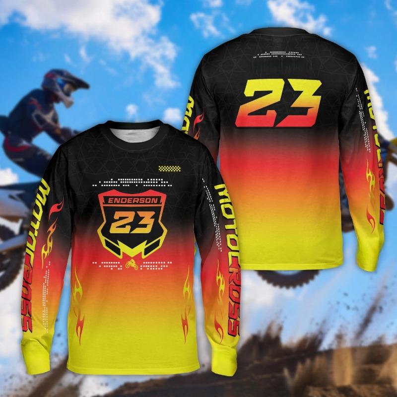 25-26 Spring and Autumn Motocross Long-sleeved Shirts, Colored Motocross Bikes, 3D Printed T-shirts, Motocross Team T-shirts