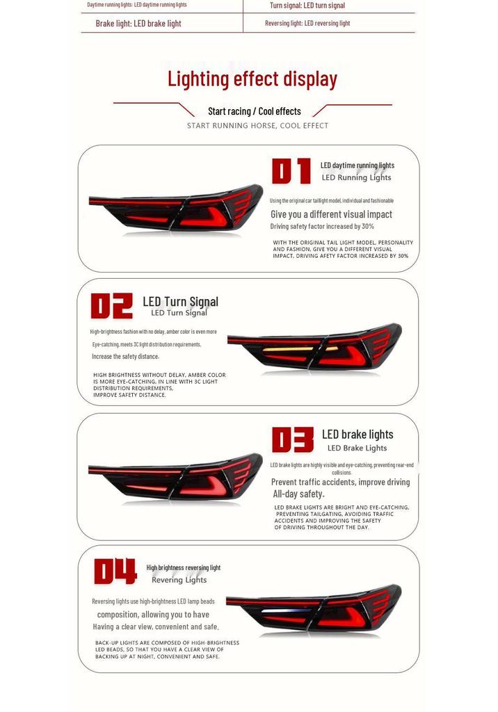 LED Sequential Turn Signal Rear Light for 2018-2022 8th Gen Camry