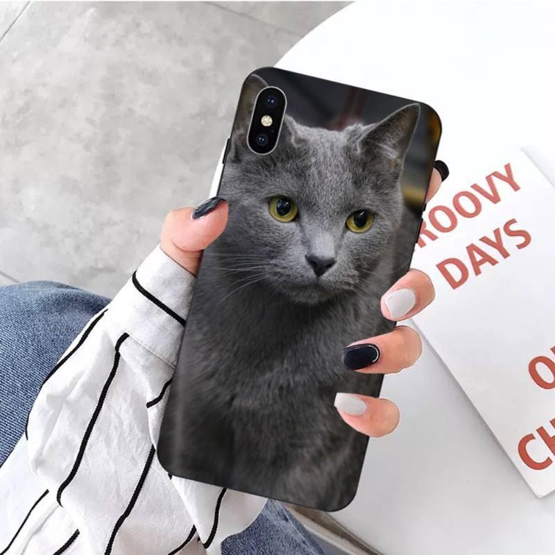 

Серый чехол для телефона с британской короткошерстной кошкой для IPhone 14 13 12 11 XS X 8 7 6 Plus Mini Pro Max SE 2022, мягкий черный чехол для телефона iPhone 13