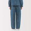 MUJI Women's Kapok Blend Denim Wide Tapered Pants, Light Blue, Size L (BE1V4A5S)