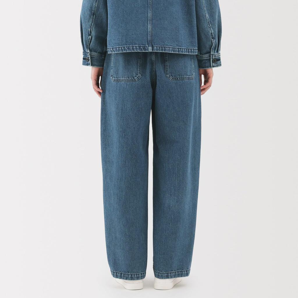 MUJI Women's Kapok Blend Denim Wide Tapered Pants, Light Blue, Size L (BE1V4A5S)