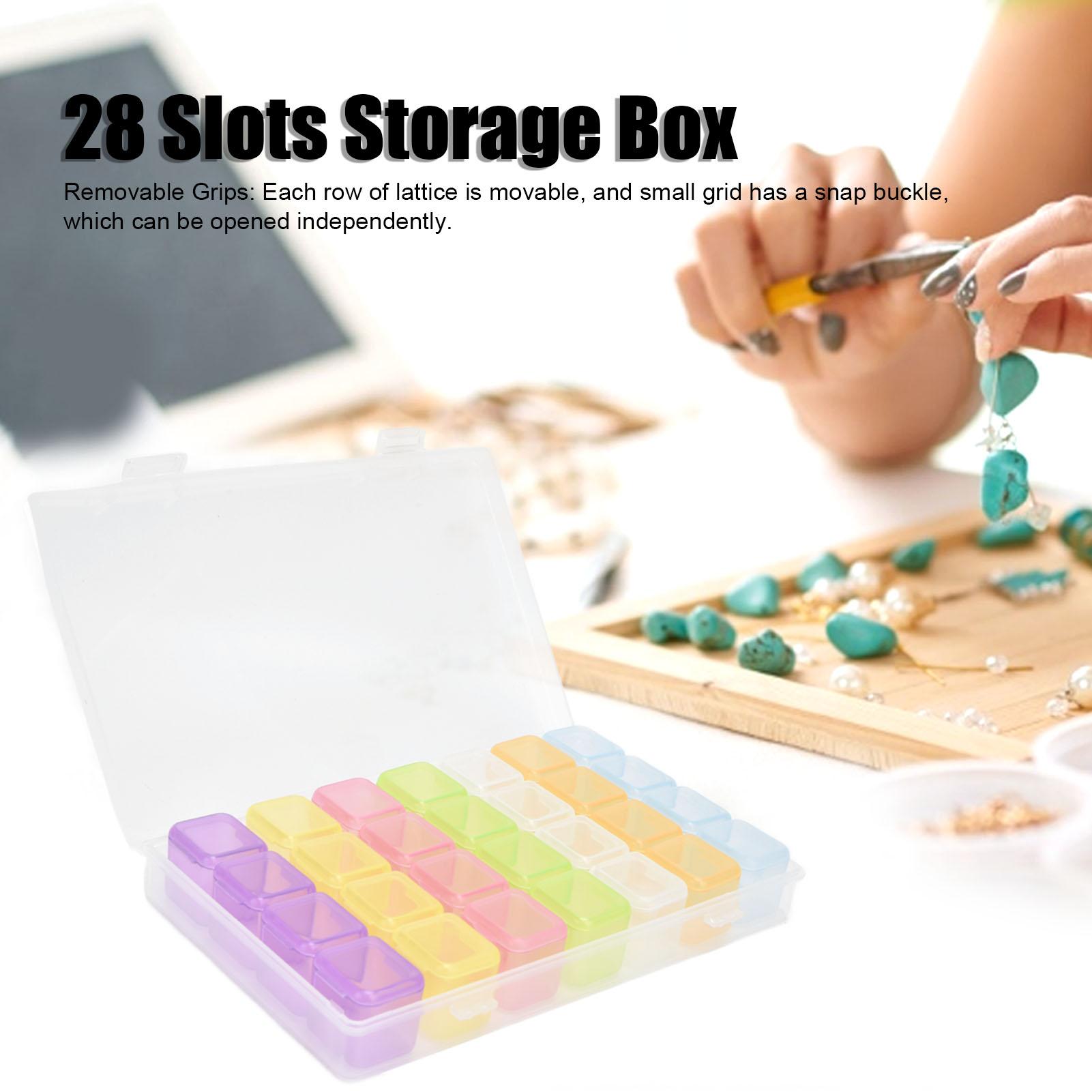 28 Slots Clear Plastic Storage Box Portable Detachable   Box for Small Items Earrings Necklaces Medicines