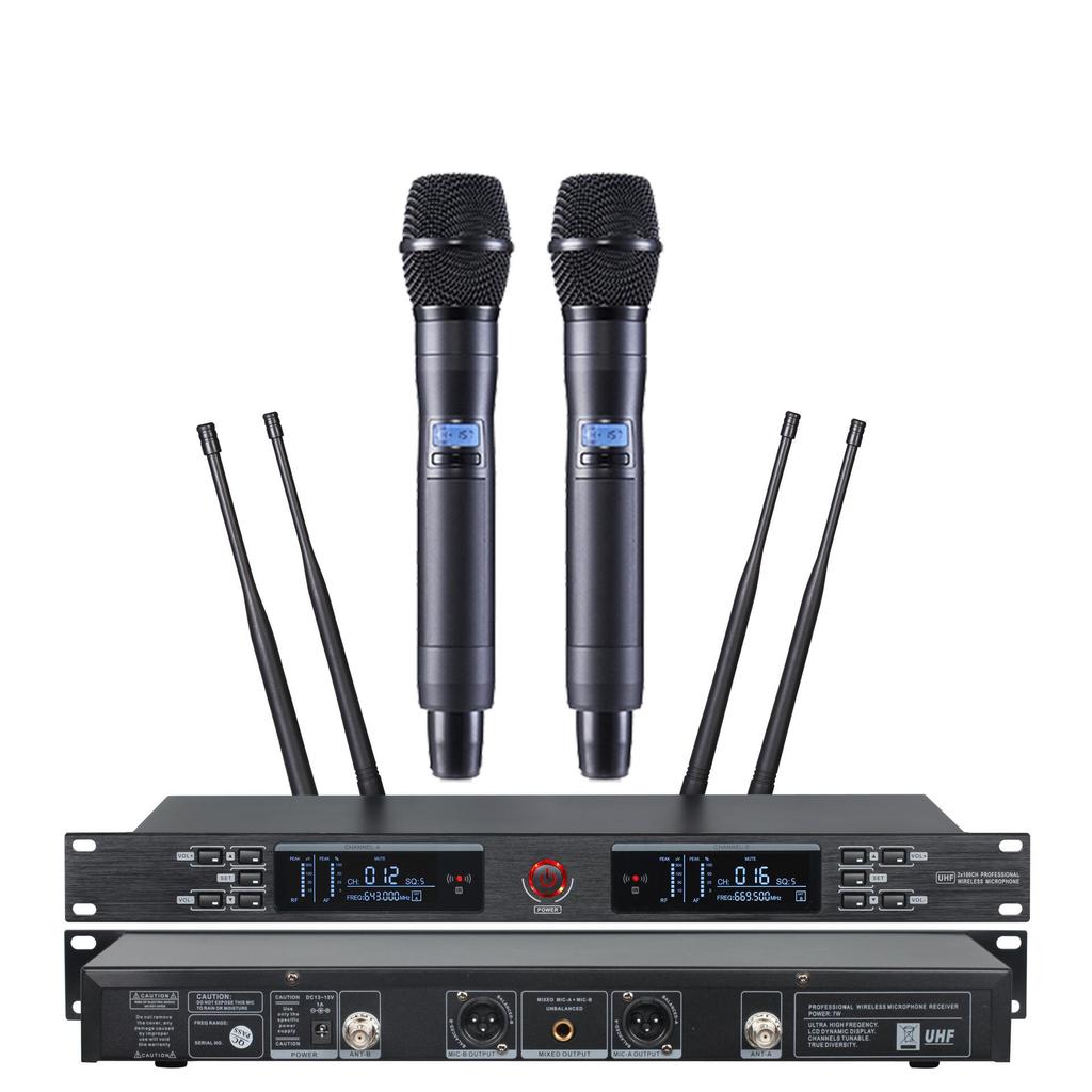 True Diversity Wireless Microphone Set with High Sound Quality, Dual Microphones