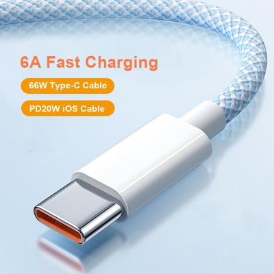 Weave Colorful 6A ātrās uzlādes USB C kabelis Samsung Huawei iPhone 11 X XS 12 mobilā tālruņa piederumi C tipa kabeļa lādētājs USB kabelis