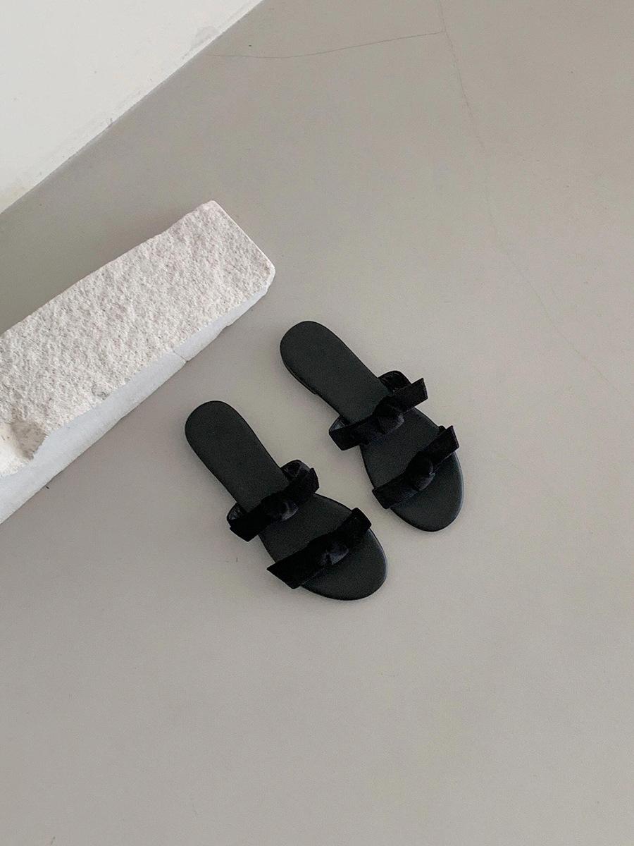 

Fashion famous designer double bowknot slippers women flat heel black velvet bow sandalias outdoor slides shoes woman pantuflas mujer 40 чёрный