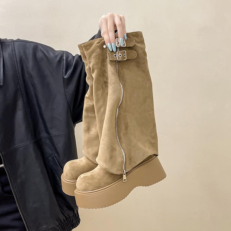 Retro Versatile Sleeve Thick Heel Thick Sole Women's Boots Autumn and Winter Europe and the United States Neutral Simple Fashion Boots Tide