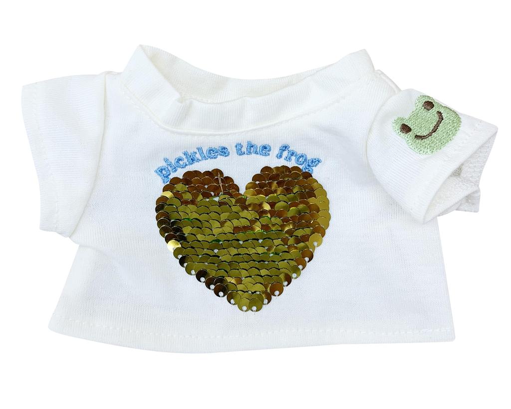 Pickles the Frog Plush Costume Dress-Up T-Shirt with Sequins and Hearts for Bean Dolls (PZ43958-51)