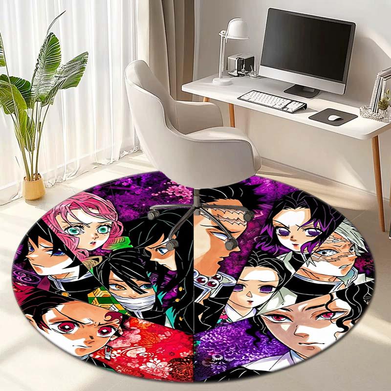 Classic Japanese-style Cartoon Demon Slayer Round Rug, Home Soft Decorative Anti-slip Yoga Mat and Chair Mat, Outdoor Floor Mat Carpet K10