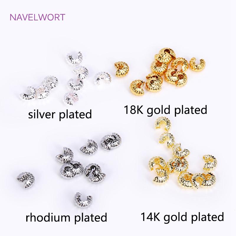 18K Gold Plated Offene Quetschperlenkappen Messing Gestreifte Quetsch-Endperlen Stopper DIY Handgemachtes Bastelzubehör Für Schmuck