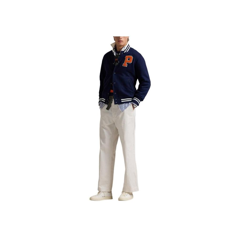 Polo Ralph Lauren The Rl Fleece Baseball Jacket Embroidered Pattern Snap Collar Long Sleeve Jacket Men jackets Navy-Blue 100040649