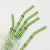 5/10Pcs Reusable Glass Straw with Brush Green Bamboo-shaped Straws Set Suitable for Milkshakes Juices Coffee Bar Accessories