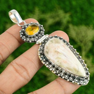 Daughters Day Sale Natural Scolecite Citrine Sterling Silver New Pendant Jewelry