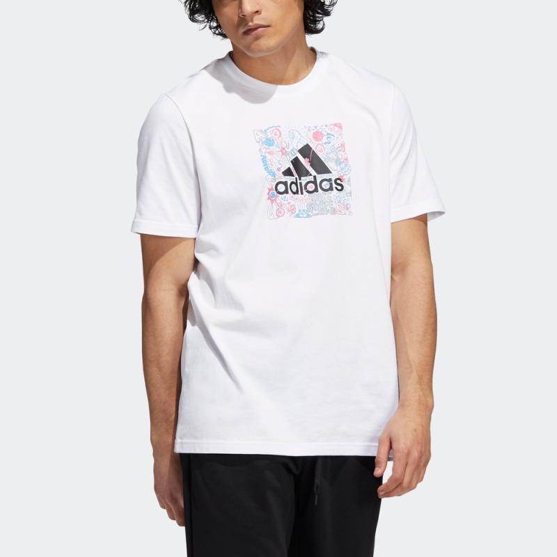 adidas T Shirts Men's White Crew Neck Moderate Straight Fit IB9426