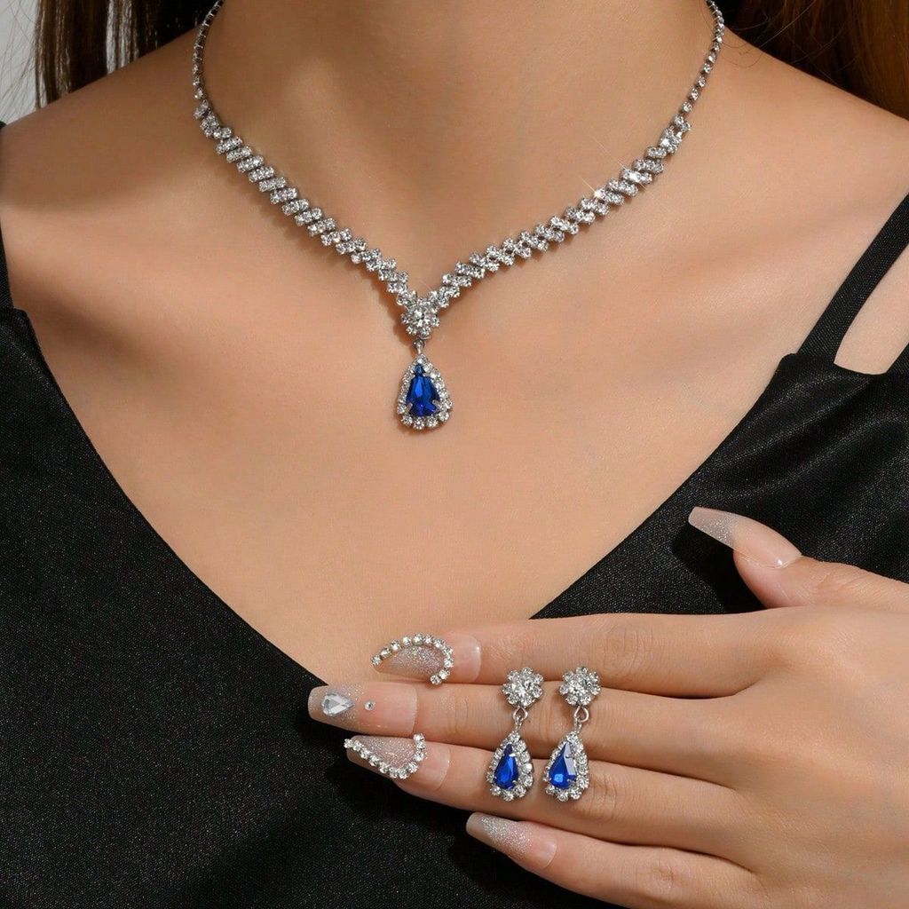 Water Drop Bridal Jewelry Set With Zircon Earrings And Necklace For Wedding And Formal Wear