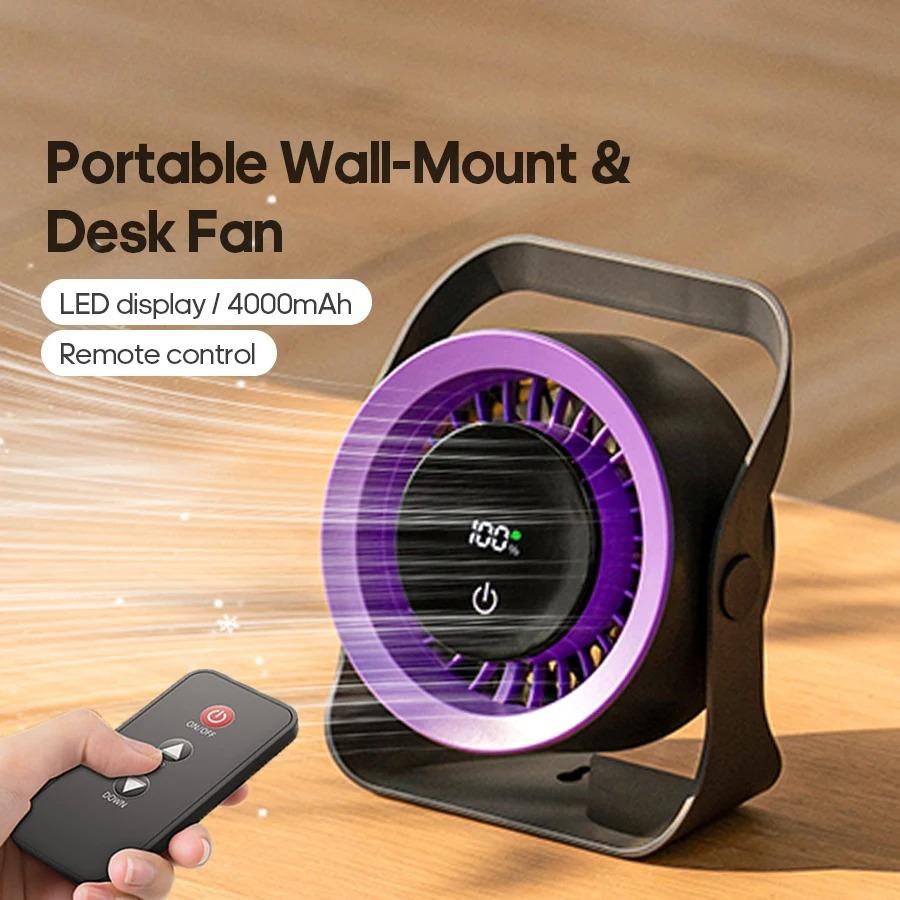 Newest Portable 4000mAh Rechargeable Table Fan Angle Adjustable Wall Fan Remote Control Touch Screen Mini High-speed Cooling Fan