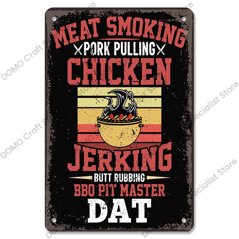 Vintage Barbecue Plaques Metal Tin Signs Grill Meat Steak Sausage Retro Metal Plate Wall Decor BBQ Party Shop Dining Room