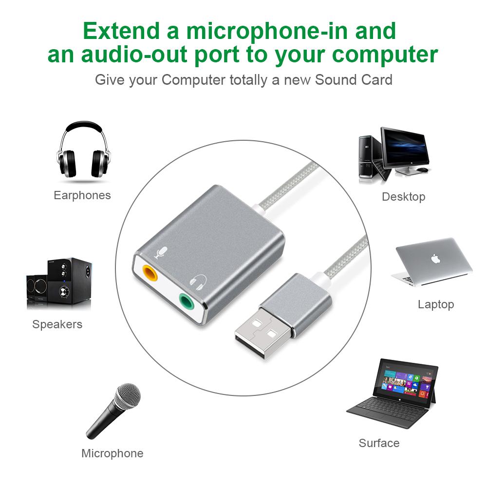 GOOJODOQ 7,1 tarjeta de sonido USB externa Jack 3,5mm Adaptador de Audio USB auricular micrófono tarjeta de sonido para Macbook ordenador portátil PC ZH
