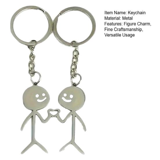 1 Pair Keychain Figure Heart Posture Charm Key Chain Square Style Durable Metal Keyring Backpack Bag Accessories