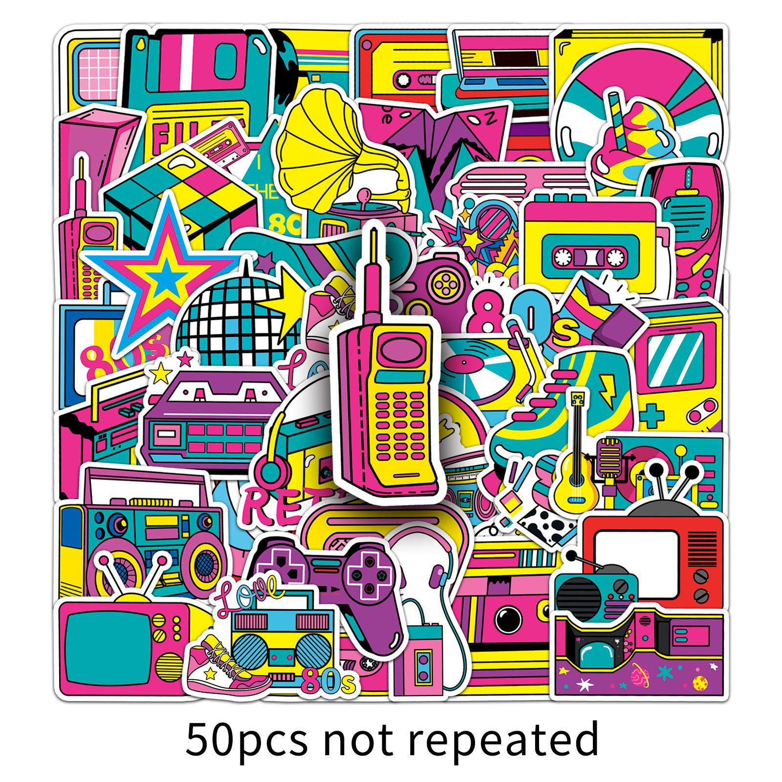50 Retro 80s Graffiti Stickers: Creative Decor for Phones & Laptops