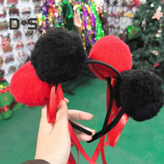 Wollknäuel-Stirnband mit rotem Band-Design, Haarband, Dutt-Design, Stirnband für Erwachsene und Kinder, Haar-Accessoires