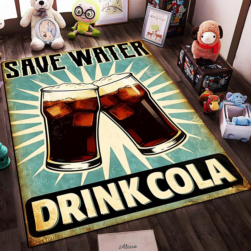 Retro Style Carpet with Save Water Drink Cola Print for Living Room Suitable for Use As an Anti-slip for Living Room Bedroom Sofas