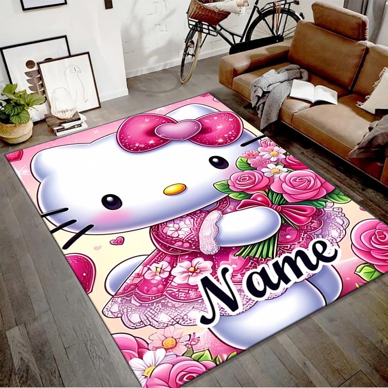 Custom HelloKitty Mat Personalized Name, Polyester Washable Indoor Entryway Rug, Gift for Christmas, Easter, Thanksgiving Day