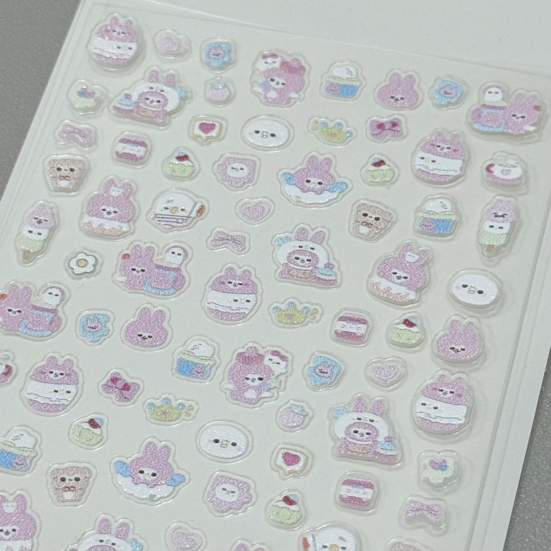 3D рельефные наклейки для ногтей и телефона Kana Розовый кролик