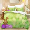 Home Textiles Three-Piece Green Bunny Cartoon Digital Printing Quilt Pillowcase Bedding