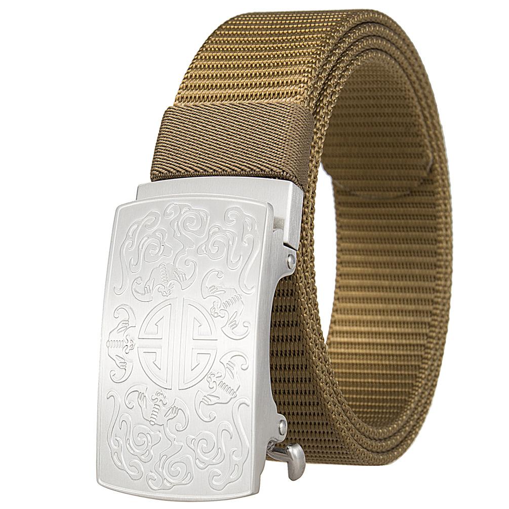 3.5Cm Nylon Braided Belt For Men, Button Head Closure Toothless Stainless Steel Buckle Ly36-61927-3