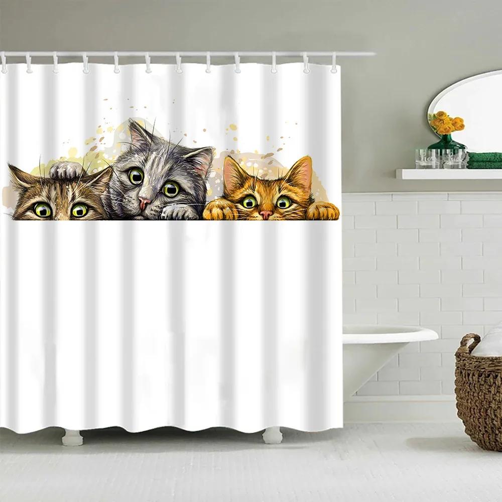 Versatile Design Bathroom Curtain With Hooks Easy Install Waterproof Easy Clean For Home Hotel Dorm Use