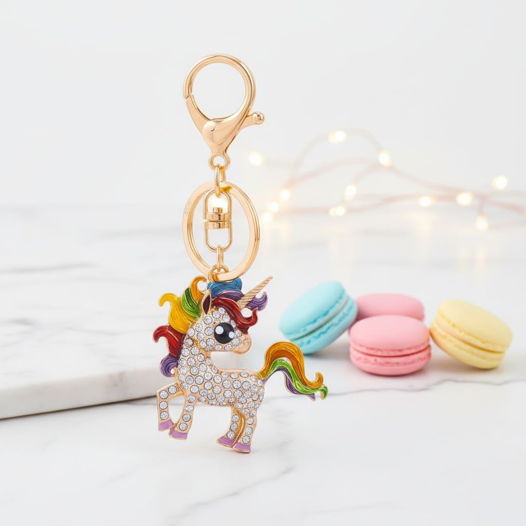 PYNASA Rhinestone Unicorn Keychain for Women, Cute Unicorn Animal Key Holder Accessory, Gift for Car, Backpack, Bag, Tag, Charm, Rainbow