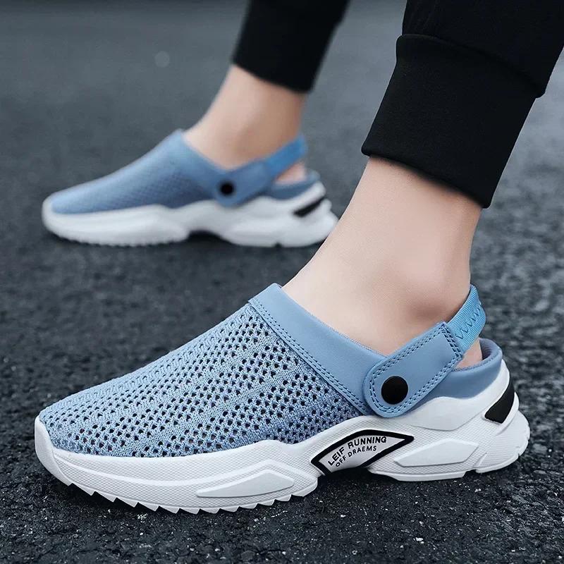 Sommer-Sandalen für Herren, Plateau-Sandalen, Designer-Mesh-Pantoletten, atmungsaktive, gepolsterte Strandpantoffeln, zum Hineinschlüpfen, leichte Herren-Sneaker 44 gray