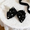 Elegant French Bow Rhinestone Hair Clip For Women Black Adorned Hairpin With Large Statement Bow Sparkling Hair Accessories